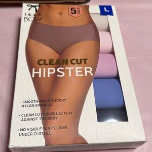 Black Bow Women’s Clean Cut Hipsters Pack of 5 Size L NWT